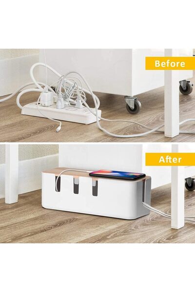 fulina Cable Management Box, 12x5x4.5 inches Cord Organizer with Bamboo Lid, Power Strips Surge Protector t