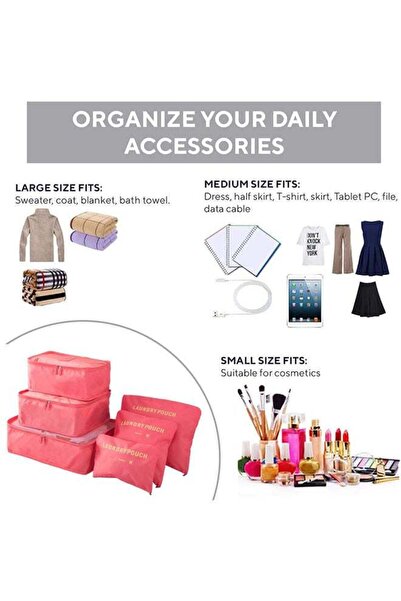 fulina 6PCS Set Travel Luggage Organizer Packing Cubes Set Storage Bag Waterproof Laundry Bag Traveling Acc