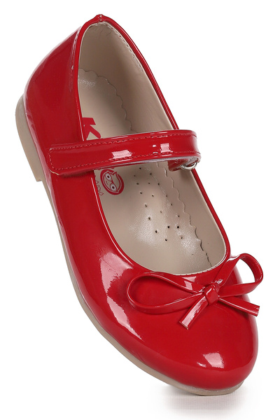 Kiko Kids Barbe Patent Leather Bow Velcro Girls' Ballerina Shoes