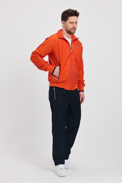Piyera Men's Orange Parachute Fabric Stand Collar Zippered Tracksuit Set - 4045