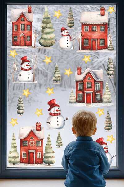 TUGİBU New Year's Sticker Set, Christmas Themed Wall Sticker Set, New Year's Glass Sticker Set