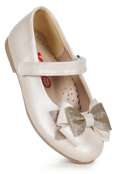 Kiko Kids Silvery Skin Velcro Sand Glitter Bow Girls' Ballerina Shoes