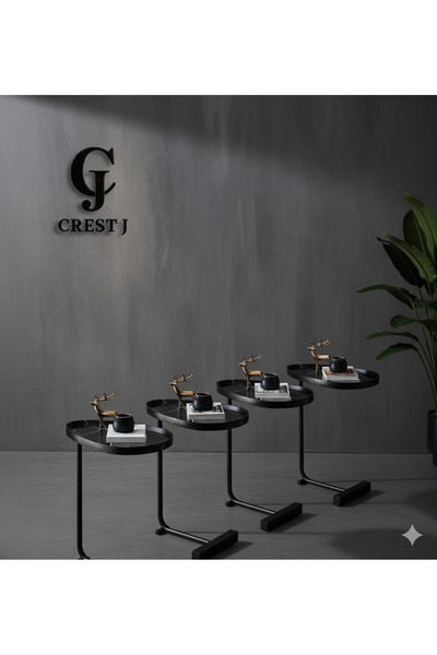 Crestj طقم طاولة جانبية حرف C عصري للأريكة والسرير، من الخشب والمعدن، مقاس 45×30×60 سم، مكون من 4 قطع