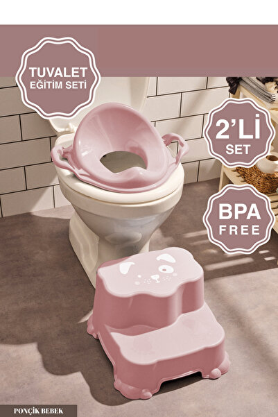 PONÇİK STORE Kaydırmaz Çocuk Taburesi Çift Basamaklı, Çocuk Banyo Lavabo Basamak Merdiven Yükseltici PEMBE