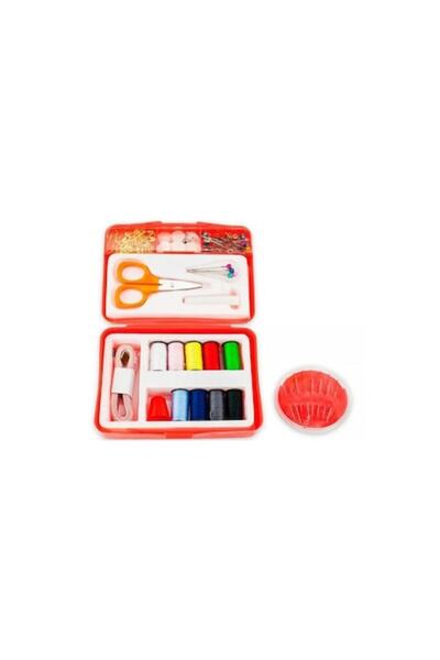 Doty Kit de cusut mini Stitches, 112 accesorii, portabil, ace cu înfilare automată, 12x8 cm, roșu