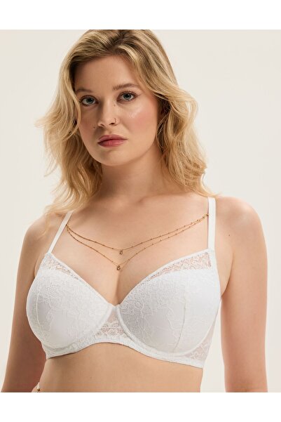 ESOTIQ Wired Push Up Bra with Removable Padding Decorative Decollete Chain Floral Lace Feminine | Netsi