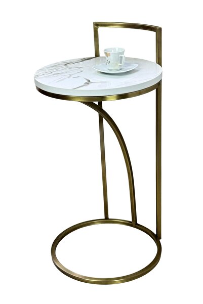 LONART CONCEPT Vip Koltuk İçine Giren C Yan Sehpa Metal İskelet Ahşap Beyaz M...