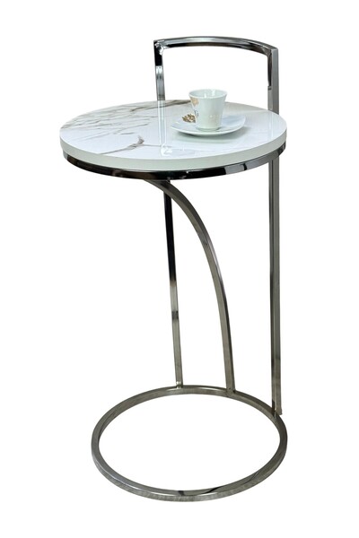 LONART CONCEPT Vip Koltuk İçine Giren C Yan Sehpa Metal İskelet Ahşap Beyaz M...