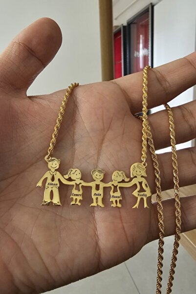 ÖZGÜR TAKI 925 Ayar Gümüş 24 Ayar Altın Kaplama Halat Zincirli İsimli 5 Kişil...