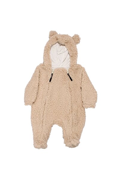 bebegen Kız Bebek Bej Kapşonlu Çift Fermuarlı Welsoft Tulum