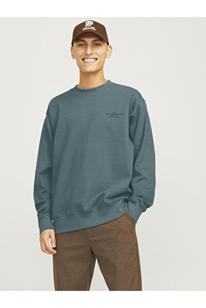 Jack & Jones Erkek Mavi Jprblachad Branding Sweat Crew Neck Ln Sweatshirt 12261386-Goblinblu