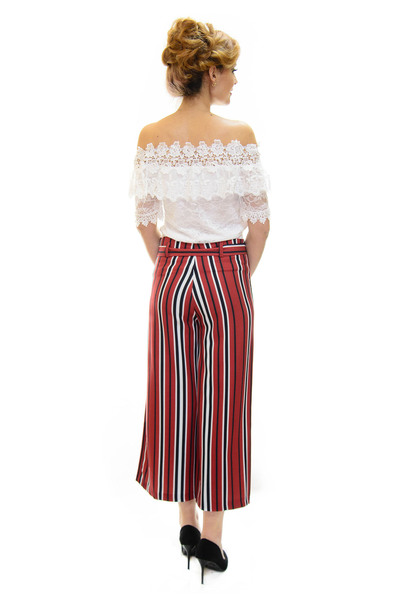 Elis Fashion Women's brick culotte pants with stripes and drawstring