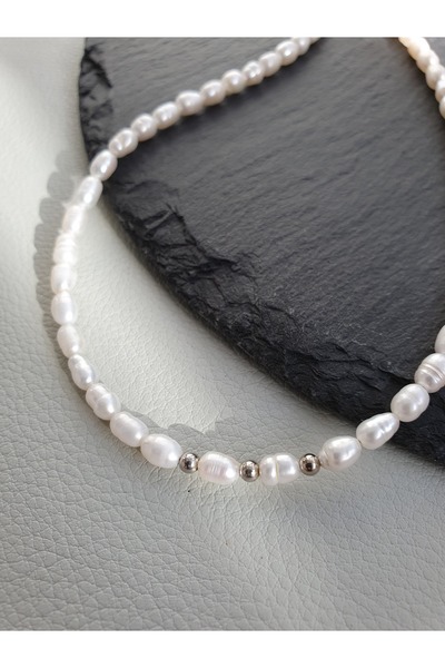 Abundo Necklace made of cultured pearls and 925 silver plated with rhodium, 38 cm
