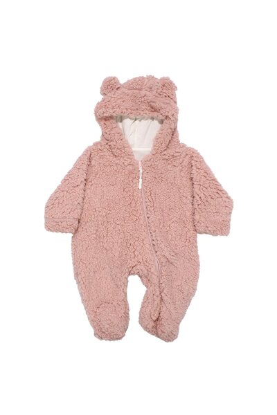 bebegen Baby Girl Pink Hooded Zippered Welsoft Jumpsuit
