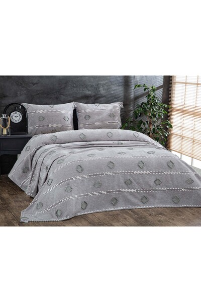 Storish Perissa Çift Kişilik Yatak Örtüsü Seti Gri