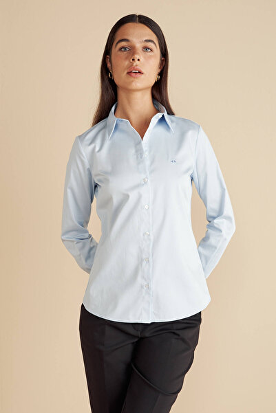 BROOKS BROTHERS Kadın Mavi %100 Pamuk Logo Nakışlı Business Gömlek