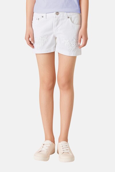 Levi's شورت جينز مطرز للبنات الصغار، أبيض