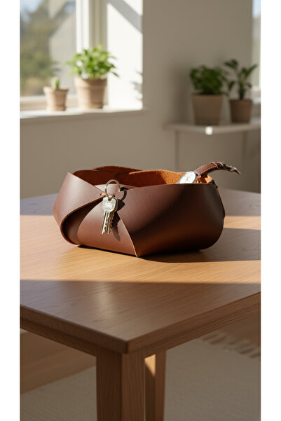 MKY Hakiki Deri El Yapımı Sepet, Deri Düzenleyici Dekoratif Sepet, Deri Sepet...