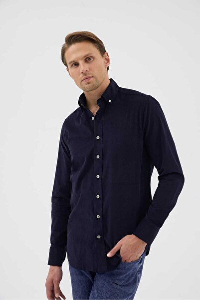 Paşahan Velvet Collar Buttoned 100% Cotton Comfort Fit Men's Shirt