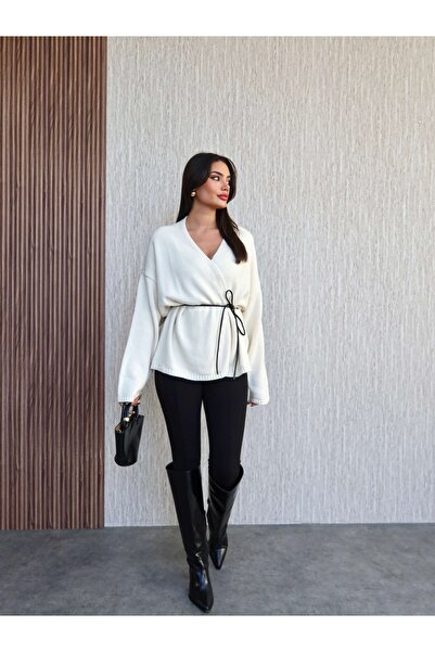 ESRAHELVACI Leather Belted Knitwear Cardigan
