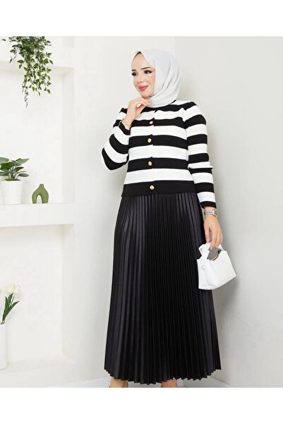 exxitcollection Kadın Tesettür Triko Hırka Piliseli Etek İkili Takım