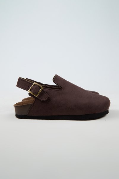 no miento Lapaz Women's Vegan Leather Buckle Brown Sabo Slippers