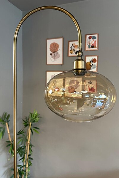 Bamyum Dimmerli Işığı Ayarlanabilen Işığı Artırılıp Azaltılabilen Eskitme Renk Bal Cam Metal Lambader