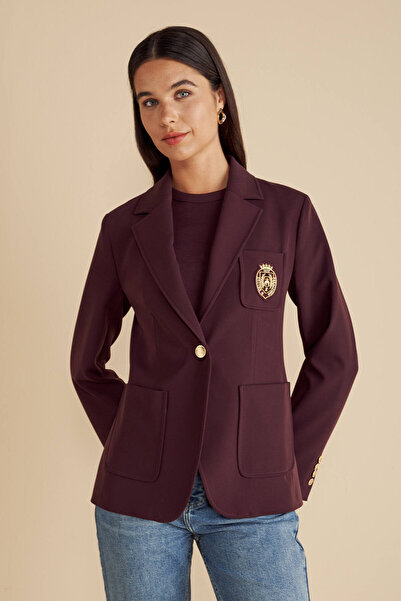 BROOKS BROTHERS Kadın Bordo Tel Kırma Logolu Mono Kapama Blazer