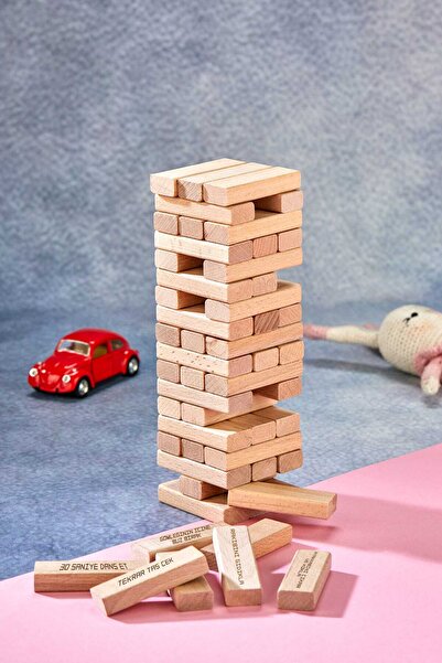 TOHA Penal Jenga Donkey Jokes Version | 54 Pieces Fun Balance Game | 6+ Years Old | 100% Natural Wood