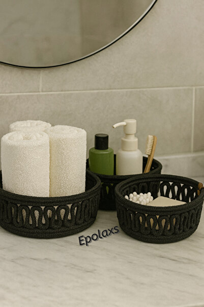 Epolaxs مجموعة سلال الحمام المكونة من 3 قطع من الخيزران الطبيعي، منظم من الخي...