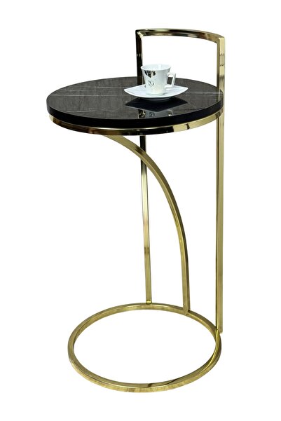 LONART CONCEPT Vip Koltuk İçine Giren C Yan Sehpa Metal İskelet Ahşap Siyah M...