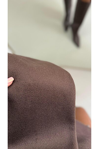 Sezgi Tekin Atkılı Oversize Kahve Kaşe Kaban