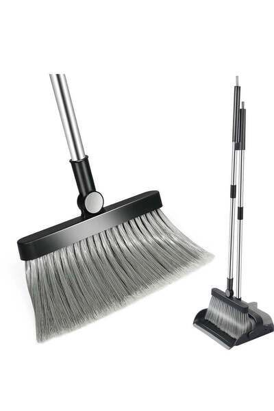 Generic Home Care Brooms And Stand Up Dust Pan Set - Long Handle Broom and Dustpan