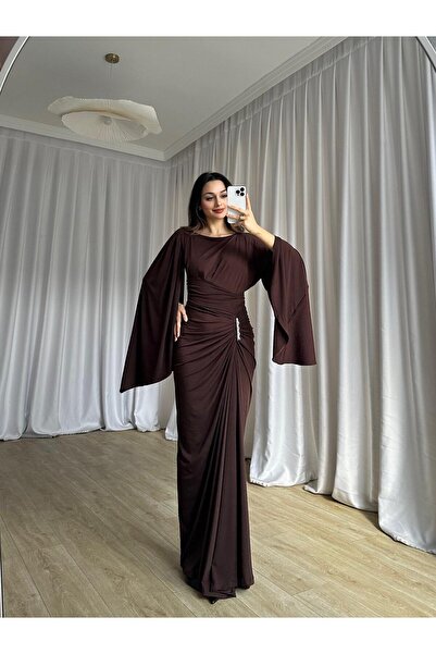 Mooi Butik ISABEL Maxi Elbise 8755 - Acı Kahve