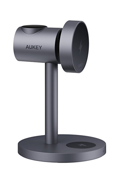AUKEY MagFusion G Qi2 3-in-1 Magnatic Fast Wireless Samsung Charging Station LC-MC311G، Gray