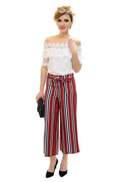 Elis Fashion Women's brick culotte pants with stripes and drawstring