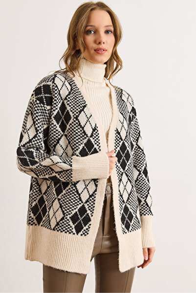 Olalook Women's Stone Baklava Pattern Soft Textured Thick Knitwear Cardigan Hrk-19000432