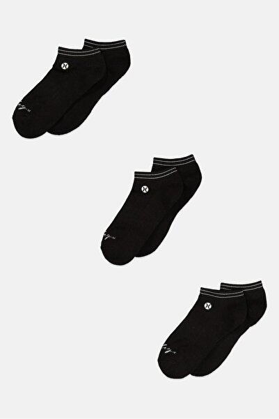 Hurley جوارب نسائية للكاحل بشعار العلامة التجارية، 3 أزواج، لون أسود