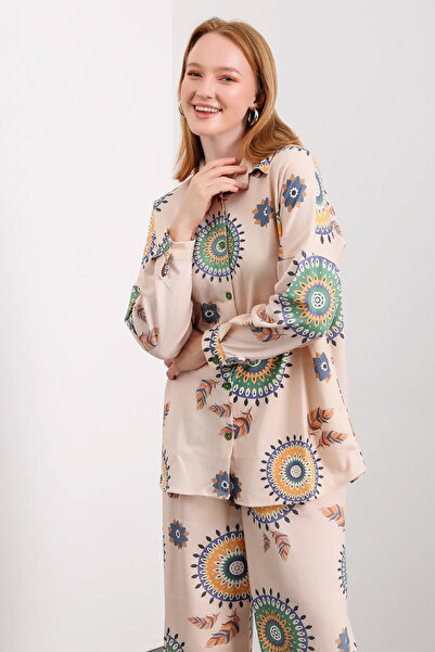 Hatun Atila Digital Printed Fine Knitted Knitwear Double Suit - 7470-28