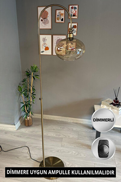 Bamyum Dimmerli Işığı Ayarlanabilen Işığı Artırılıp Azaltılabilen Eskitme Renk Bal Cam Metal Lambader