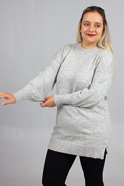 Truva XXL Γκρι μαλακό πλεκτό τούνικ Άνετη μαλακή υφή και κομψή εμφάνιση
