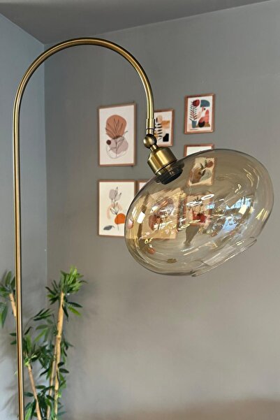 Bamyum Dimmerli Işığı Ayarlanabilen Işığı Artırılıp Azaltılabilen Eskitme Renk Bal Cam Metal Lambader