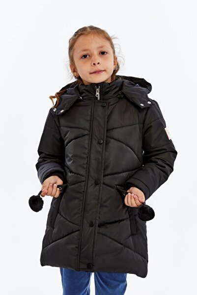 Benittokids Hooded Winter Pompom Detailed Girls' Coat 51354