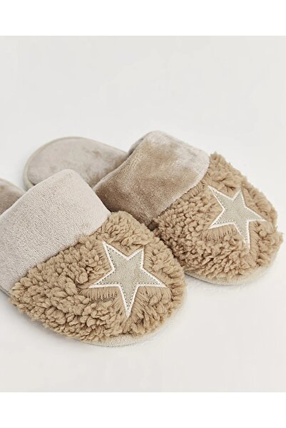LAMİNTA Sagu Star Detailed Brown Plush House Slippers
