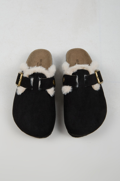 no miento شبشب سابو أسود اللون من الجلد النباتي للنساء من كانكون كوريل مع مشبك