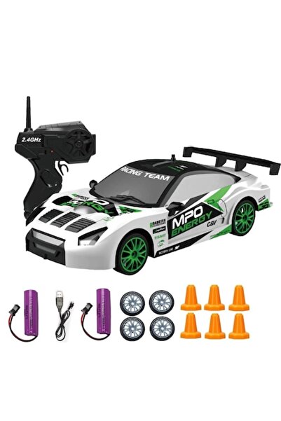 Toy RC Remote Control Car 1/24 Drift 4WD 15 km/h LED Lights, 2 Rechargeable Batteries - White