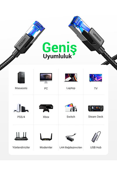 Ugreen Cat8 25Gbps 2000Mhz Örgülü Ethernet Kablosu 1 Metre, 80429
