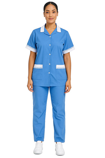 Rannah's Uniform زي التنظيف المنزلي الاحترافي مع أزرار وحواف متباينة