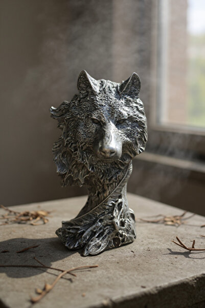 hediyeburda Kurt Heykeli Büst Kafa Ofis Hediyelik 28 CM