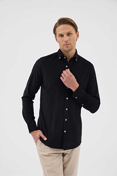 Paşahan Velvet Collar Buttoned 100% Cotton Comfort Fit Men's Shirt